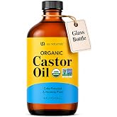 Us Naturals Organic Castor Oil 16 oz - USDA Certified, Cold Pressed | Unrefined, Non-GMO, Hexane-Free, 100% Pure, Glass Bottl
