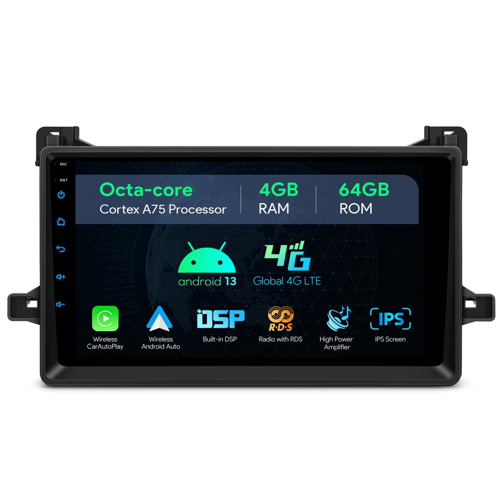 XTRONS 9 Inch Android 13 4+64GB Car Stereo Multimedia Player for Toyota Prius(XW50) 2016-2022, Android Car Radio Player Built-in 4G DSP WIFIGPS Car Play, Octa-Core Head Unit, Optional DAB+ OBD