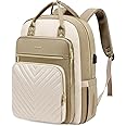 LOVEVOOK 15.6 Inch Laptop Backpack for Women,Large Capacity Work Backpack Purse for Women,Waterproof Travel Day Pack for Teacher Nurse,Khaki-Beige