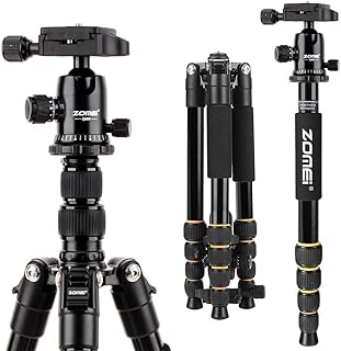 ZOMEi Q666 Kamera Stativ, 155cm Aluminium-Leichtbau Reisestativ, 3-in-1 Fotostativ Makrostativ und Einbeinstativ, mit 360° Panorama Kugelkopf und 1/4" Schnellwechselplatte für DSLR Kamera Camcorder