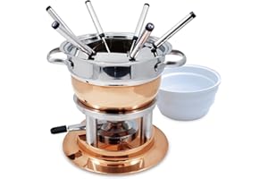 Swissmar Lausanne 11-Piece Copper Plated Fondue Set - Ideal for Cheese & Chocolate Fondue, Oil & Broth Cooking - Perfect for 