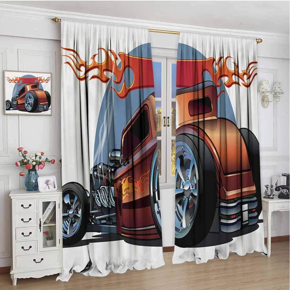 GUUVOR Cars Blackout Curtain Cartoon Hot Rod Antique Customized Classical American Engine Nostalgia Revival 2 Panel Sets W108 x L84 Inch Orange Blue Black