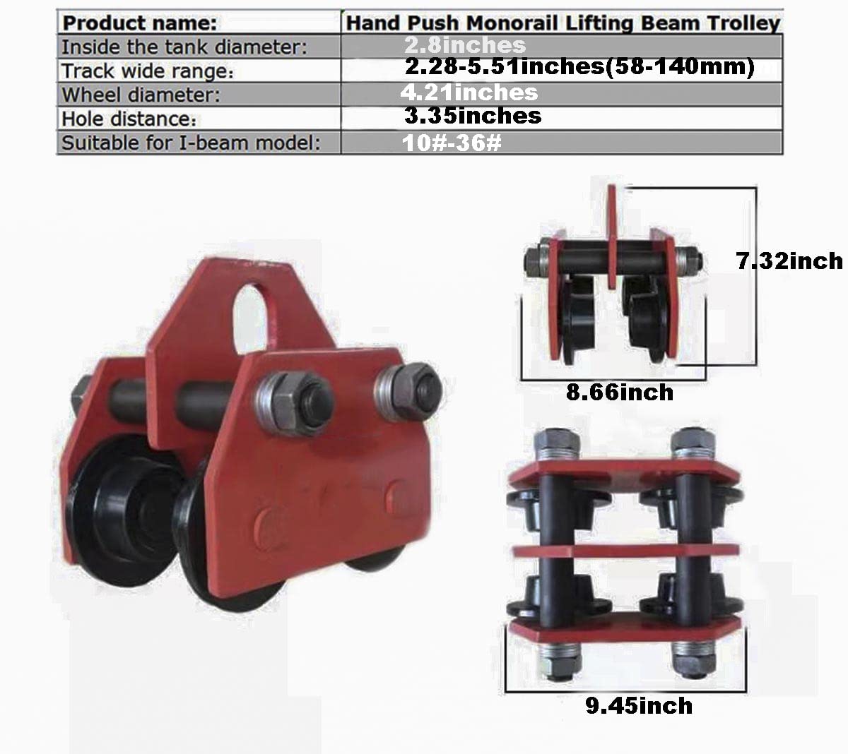 Mua Push Trolley 2 Ton 4400LBS Beam Trolley Capacity Plain Trolley ...