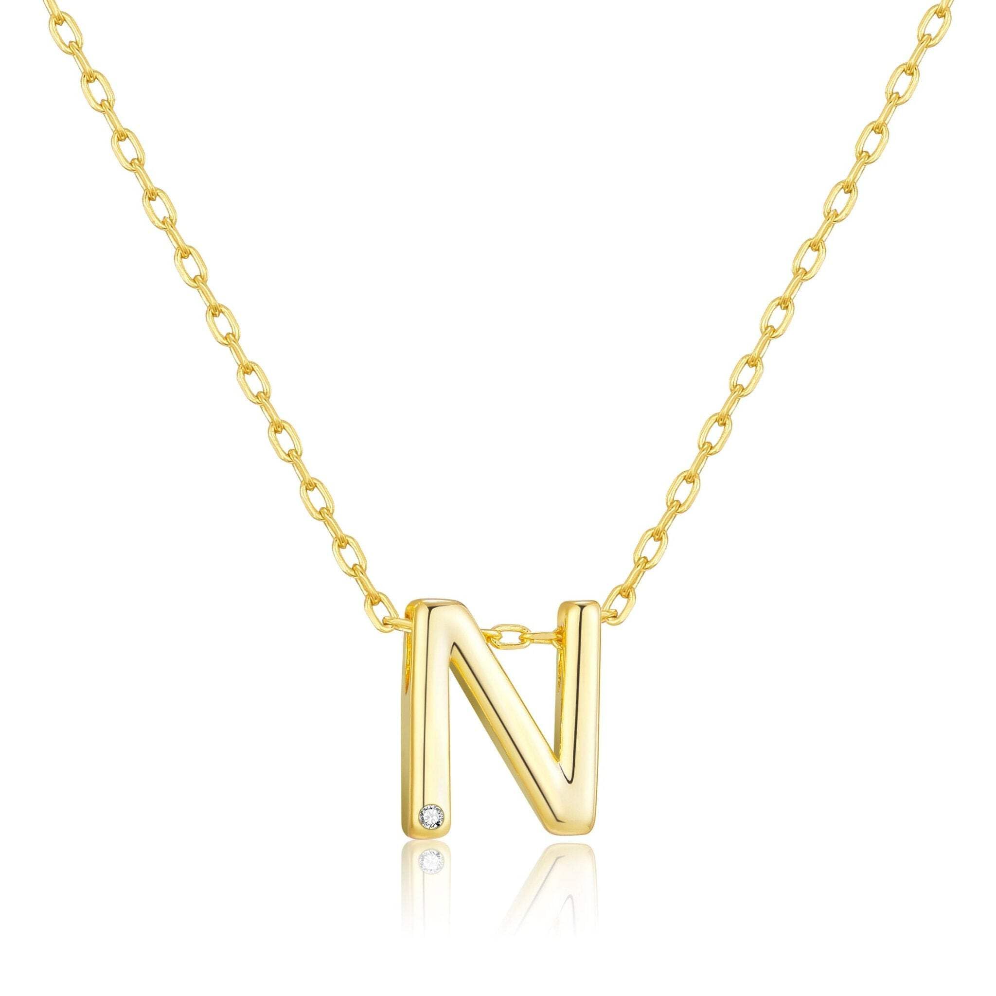 Philip Jones 18k Gold Plated Initial Necklace Letter N Created with Zircondia® Crystals
