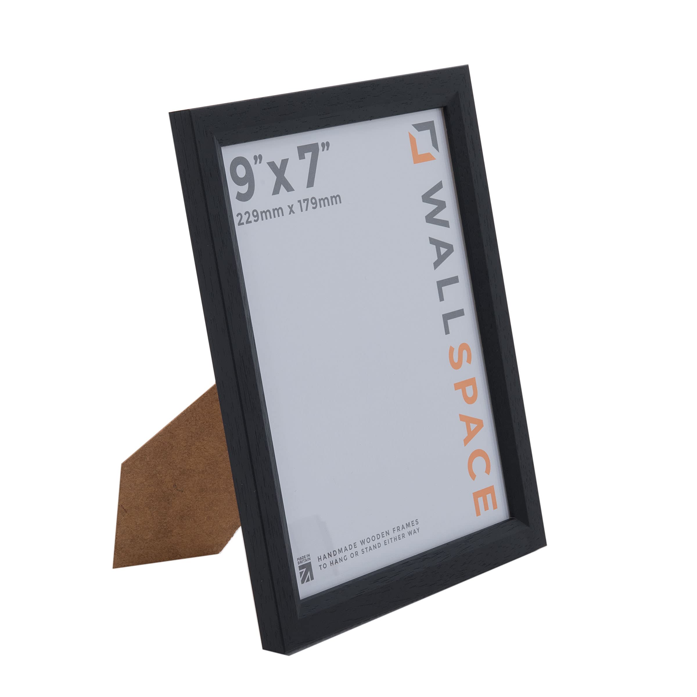 Wall Space Bevelled 9x7 Black Picture Frame | Black 7x9 Photo Frame | 9 x 7 inch | 229x178mm | 22.9x17.8cm | Solid Wood Wooden with Real Glass | Handmade in UK — image 1