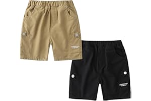 Volunboy Tollder Boys Summer Shorts Cotton Boys Pull On Cargo Jogger Elastic Waist Solid 2 Pack Shorts