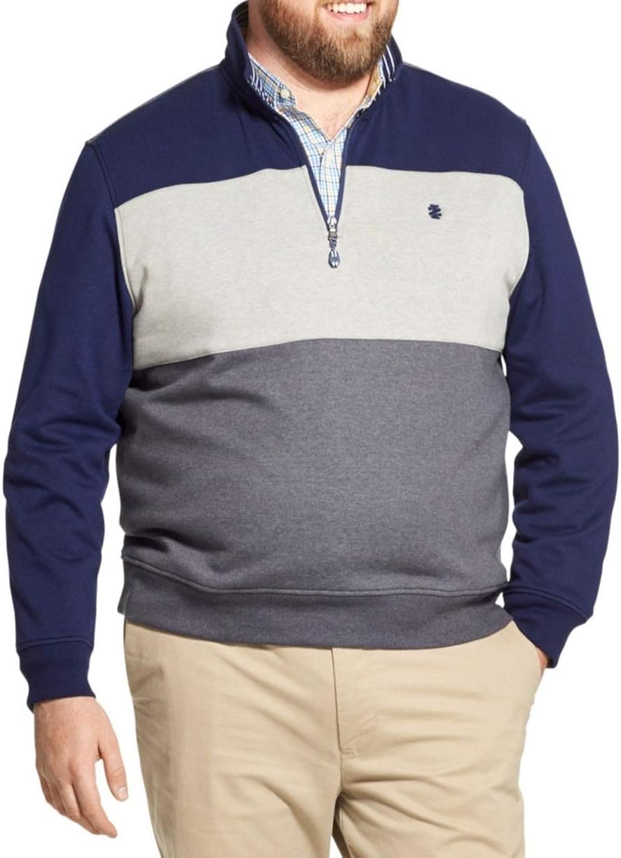 IZOD Men's Big and Tall Advantage Performance Colorblock Quarter Zip Fleece Pullover at  Men’s Clothing store