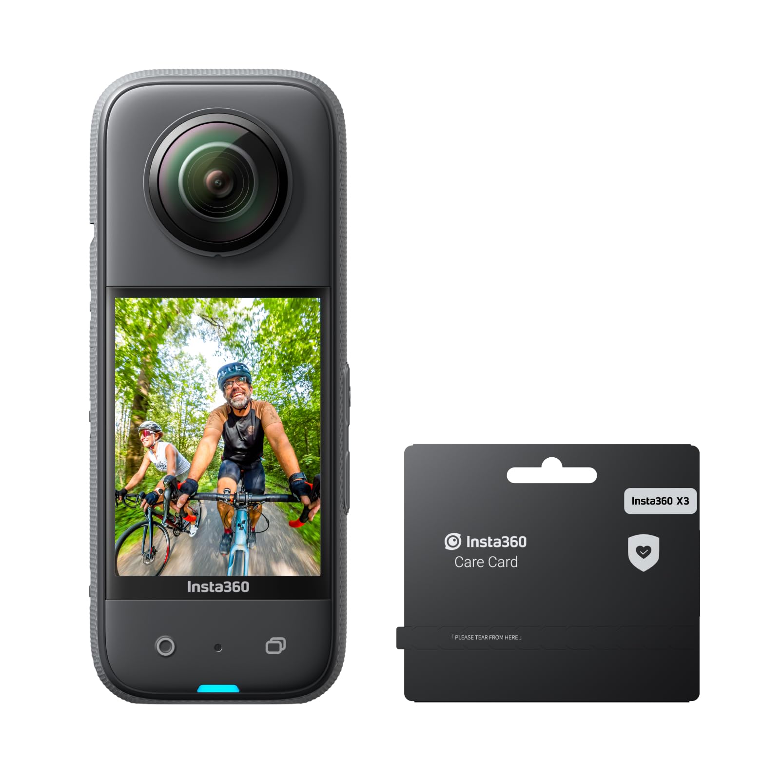 Insta360 X3 Care Card Kit - Waterproof 360 Action Camera with 1/2" 48MP Sensors, 5.7K 360 Active HDR Video, 72MP 360 Photo, 4K Single-Lens, 60fps Me Mode, 2.29" Touchscreen Image
