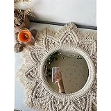 Wall Macrame Mirror Hanging Tapestry Vanity Mirror Boho Fringe Round Decorative Mirror Hanging Macrame Tapestry for Apartment Living Room Bedroom Handmade Wall Decor gift for her