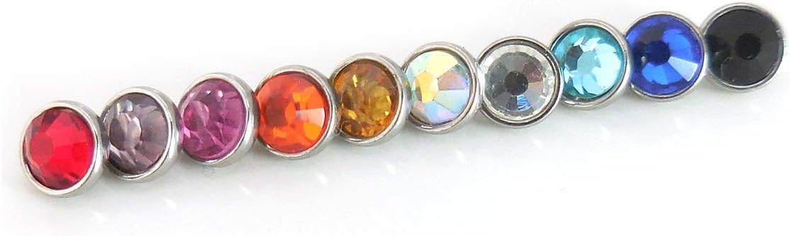 Emmajewels 10 Colors Lot New 14g 3mm 4mm 5mm CZ Crystal Dermal Anchor Top Heads Surgical Steel