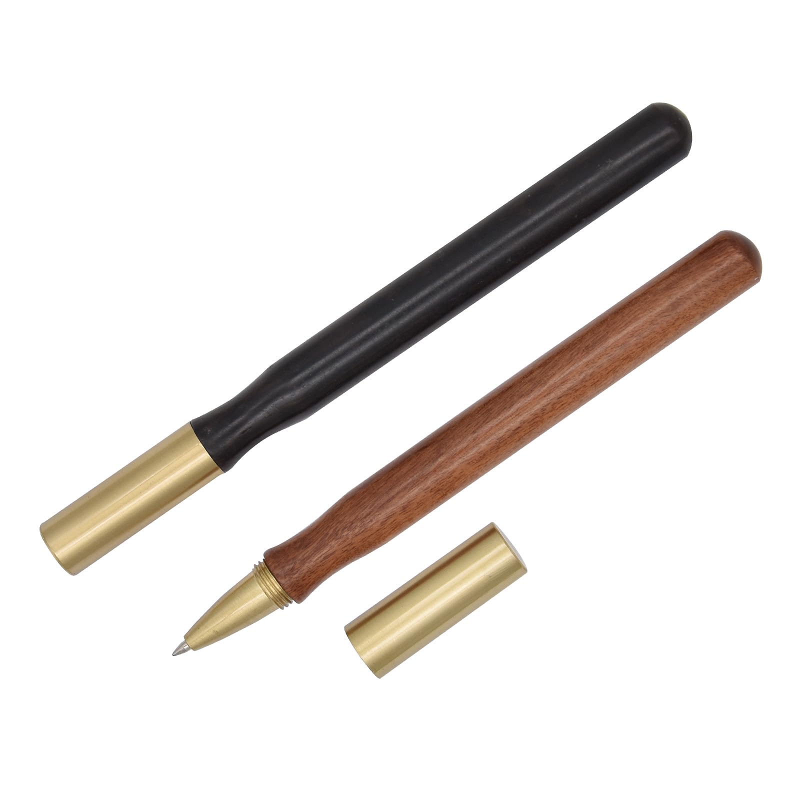 SIPLIV Set of 2 Handcrafted Brass Wooden Rollerball Pen Black Ink Handcrafted Wood Pen Retro Collection Business Pen Fancy Nice Rollerball Pen Set, Brown + Black