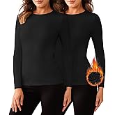 Bonneuitbebe Women's 2 Pack Long Sleeve Thermal Shirts Soft Crewneck Undershirt Tops Lightweight Base Layer Cold Weather