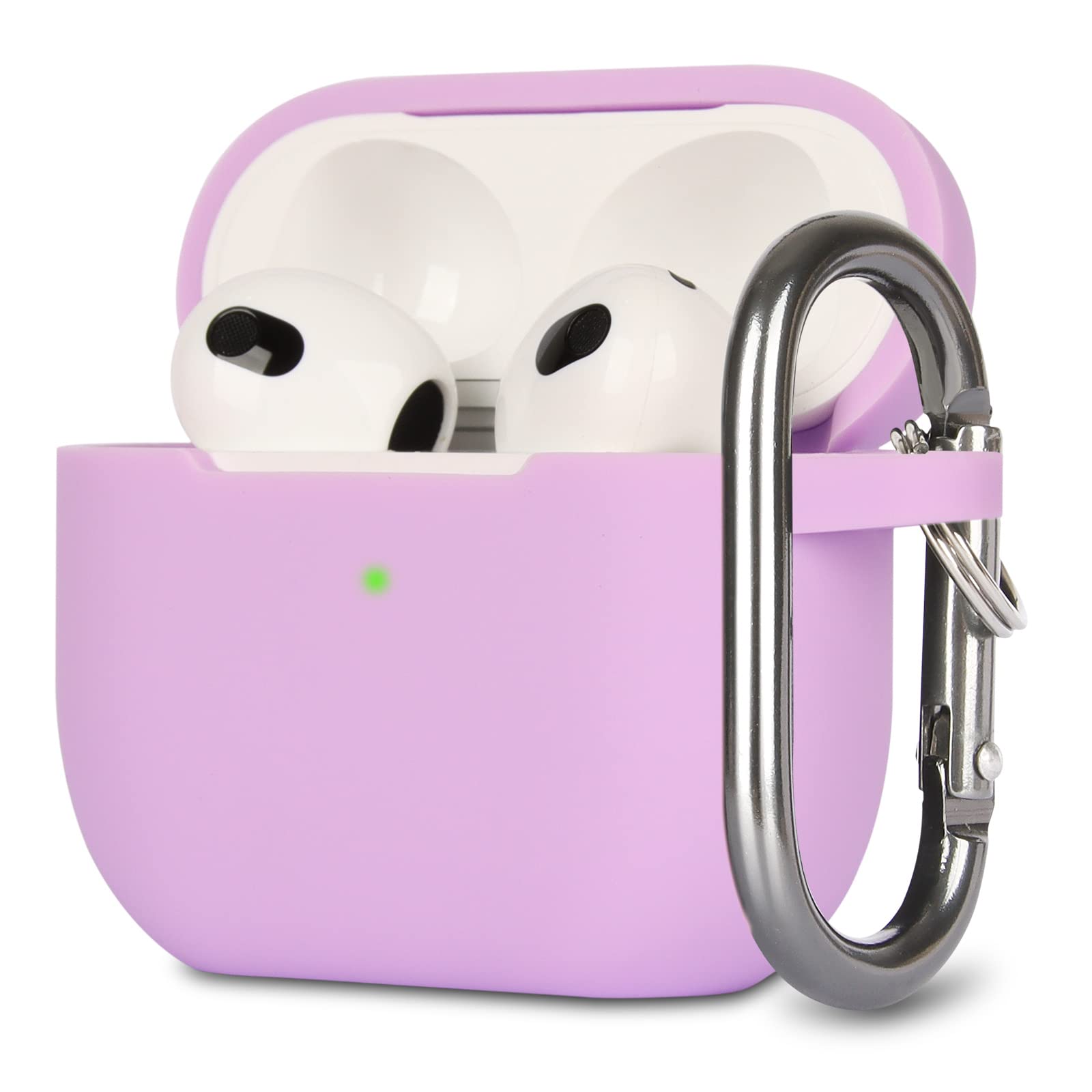 KOKOKA Case Cover Compatible with Airpods 3, Soft Silicone Skin Case Cover Shock-Absorbing Protective Case for Airpods 3rd Generation with Carabiner, Front LED Visible, Light Purple