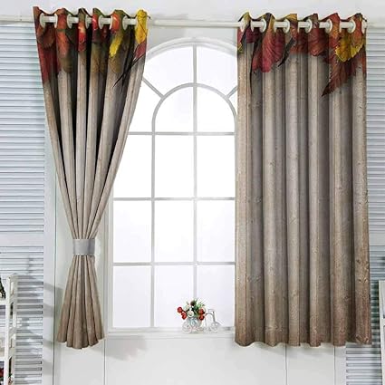 Living Room Curtains Fall Autumn Leaves And Berries Border On