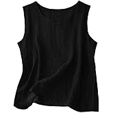 cxzeqwoke Cotton Linen Tank Tops for Women Casual Cute Gauze Crewneck Sleeveless Summer Shirts Loose Fit Lightweight Camisole