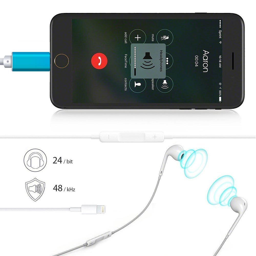 iPhone Dual Lightning Adapter Splitter - Power Trend 2 in 1 Earphone Adapter for iPhone X 7 8 Plus Headphone Jack Audio Music Calling Sync Charging Cable (Blue)