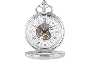 BOSHIYA Vintage Mechanical Pocket Watches for Men Luminous Steampunk Pocket Watch with Chain Black Skeleton Dial Roman Numberals Pocketwatch Gifts for Fathers Day