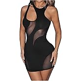 Floerns Women's Contrast Mesh Cut Out Tank Dress Sleeveless Y2k Bodycon Mini Dresses