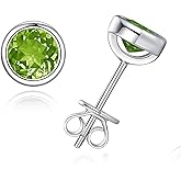 925 Sterling Silver 5MM Bezel Set Natural Black Onyx/Peridot/Amethyst/Garnet Earrings For Men Women Hypoallergenic Perfect Jewelry Gifts for Birthday Christmas