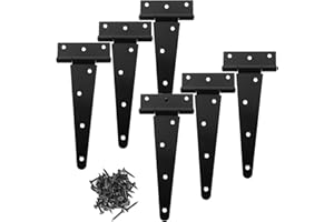 AConnet 6PCS T Strap Hinges 8 Inch Heavy Duty Gate Hinges Barn Door Hinges Shed Hinge Black Strap Hinge for Barn Door, Wooden