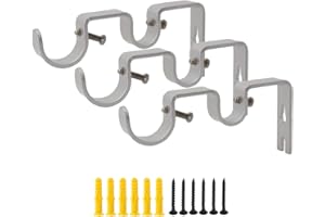 OVOV Double Curtain Rod Brackets for Curtain Rod Heavy Duty Curtain Rod Holders (Silver) for 1"&5/8" 3 Pack