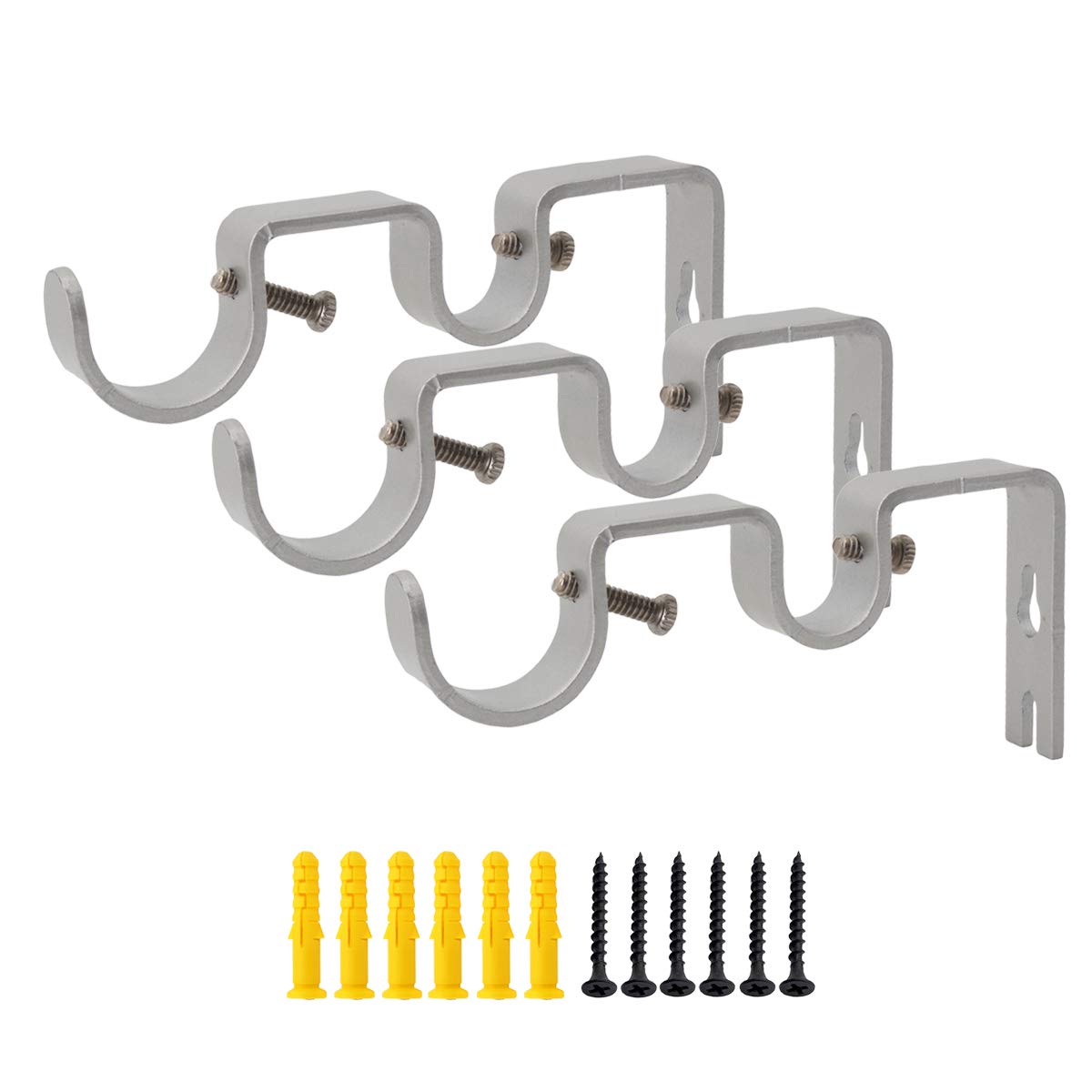 OVOV Double Curtain Rod Bracket 3 Pack Heavy Duty 1 and 5/8 Inch Curtain Rod Holders for Bedroom Living Room Silver