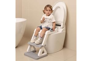 MANGOHOOD Potty Training Seat - Toddlers Potty Training Toilet with Step Stool Ladder, Toddler Toilet Seat for Kids Boys Girls, Upgrade Training Ladder with Anti-Slip Pads, Comfortable, Safe (Grey)