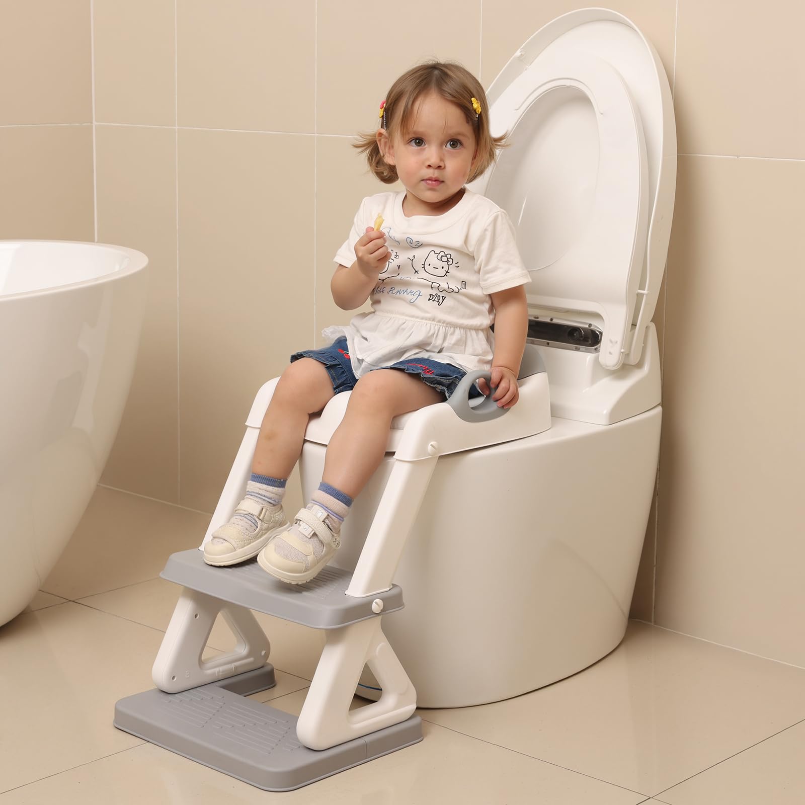 Photo 1 of Potty Training Seat - Toddlers Potty Training Toilet with Step Stool Ladder, Toddler Toilet Seat for Kids Boys Girls, Upgrade Training Ladder with Anti-Slip Pads, Comfortable, Safe (Grey)