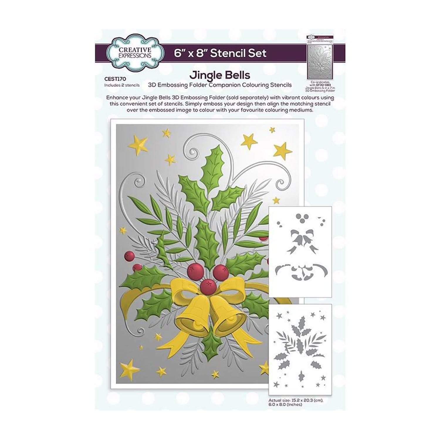 Creative Expressions Jingle Bells Companion Colouring Stencil 6 in x 8 in Set of 2, Cream, 6 x 8 in