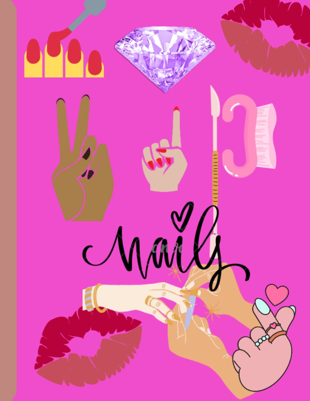 D. Smith VIP Nail Clients Appointments Notebook Planner, 30 Sheets, 8.5" x 11", Makeup Nails Theme, Black and Pink