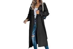 Women's Windproof Trench Coat Notched Lapel Double Breasted Long Overcoat Casual Fall Winter Windbreaker Outerwear