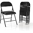 VOLIX 4 Pack Folding Chairs with Padded Cushion & Back, Padded Folding Chairs for Home, Office, Indoor, Outdoor Events (Black, 4 Pack)