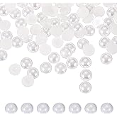 PATIKIL 250 Pcs White AB Half Round Pearls Beads, 12mm ABS Flatback Rhinestones Pearls for Crafting Jewelry Making DIY Nail Art Clothes Wedding Art Decoration