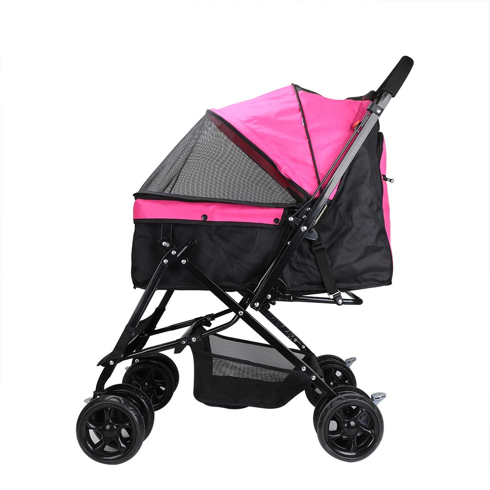 Display4top Pink Pet Travel Stroller, Foldable FourWheeled Trolley