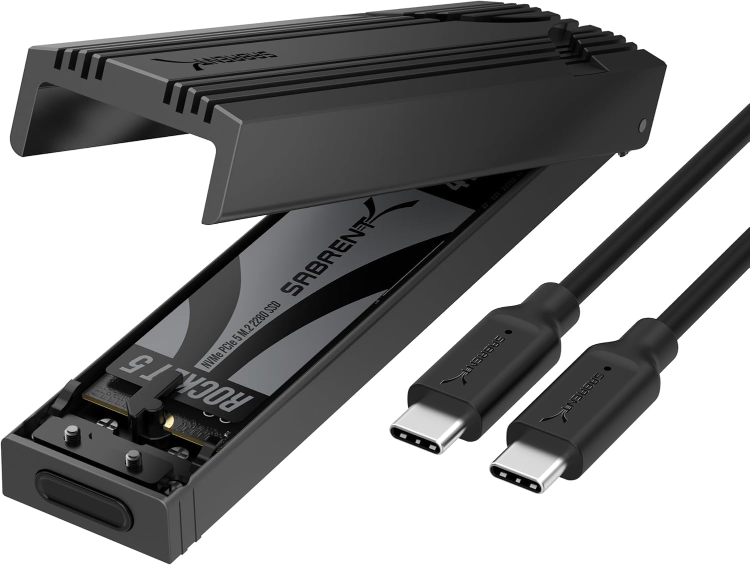 SABRENT NVMe Gehäuse USB 3.2 Type-C für M.2 SSDs 2230/2242/2260/2280, nur NVMe (Keine SATA), 10Gbps Gen 2, werkzeuglos, Aluminium-Kühlkörper, Type-A Adapter, Plug & Play (EC-PNVO)