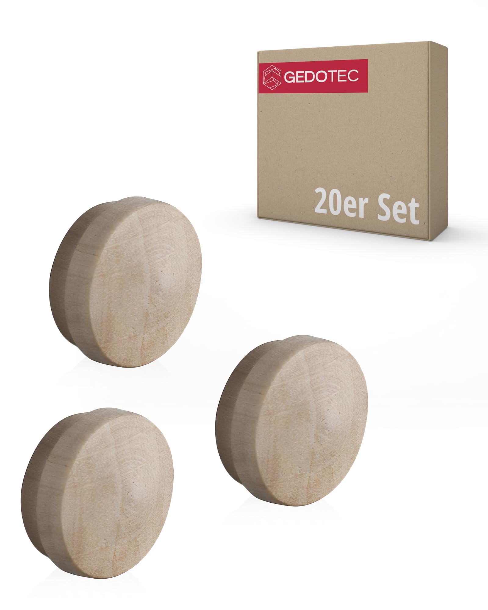 Gedotec Hole covers universal cover caps wood for blind hole Ø 15 mm | solid wood maple natural finish | total Ø 17 mm | caps round for pressing in | 20 pieces - Hole caps for furniture