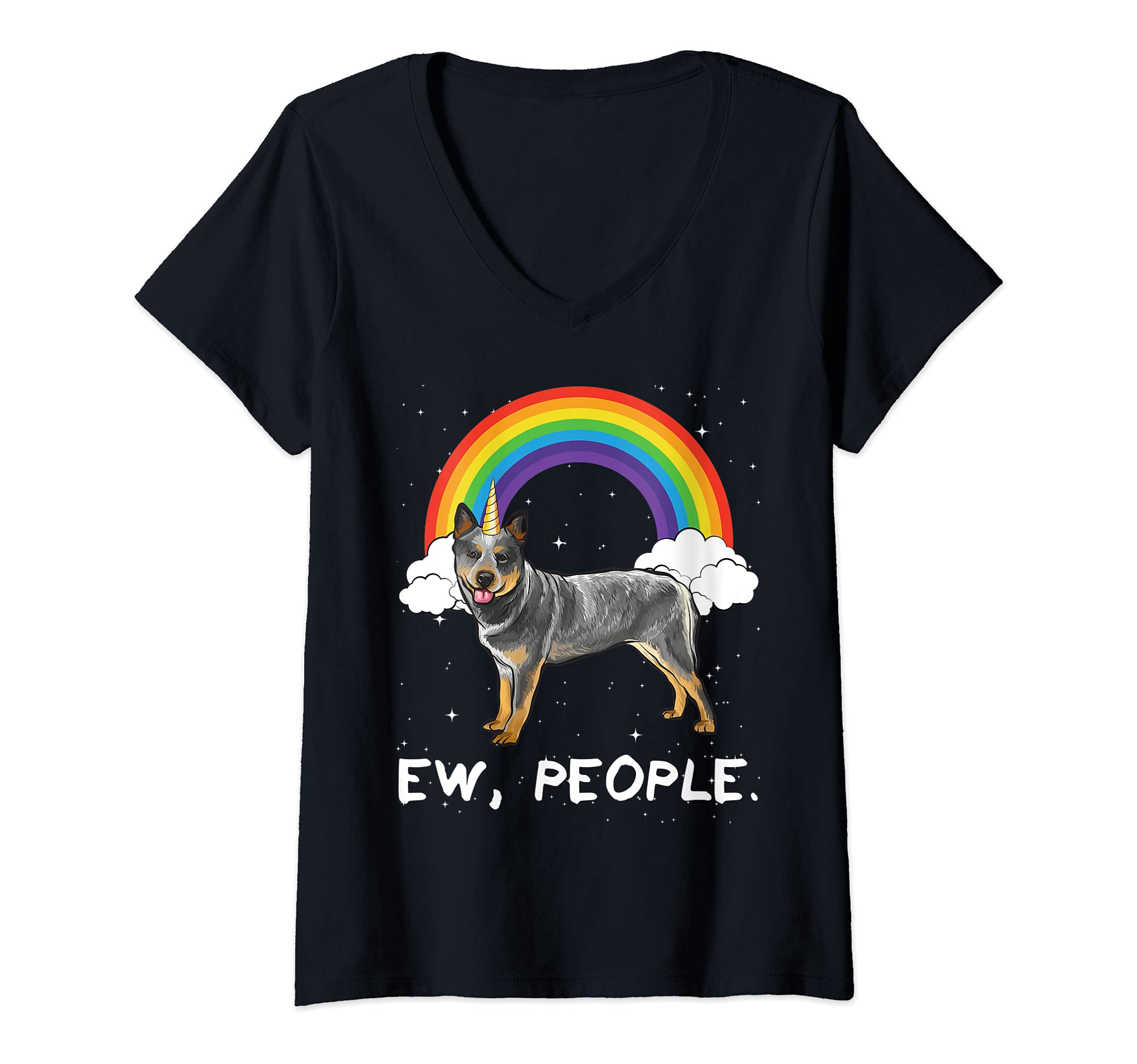 Womens Rainbow Australian Cattle Dog Ew People Unicorn Dog V-Neck T-Shirt
