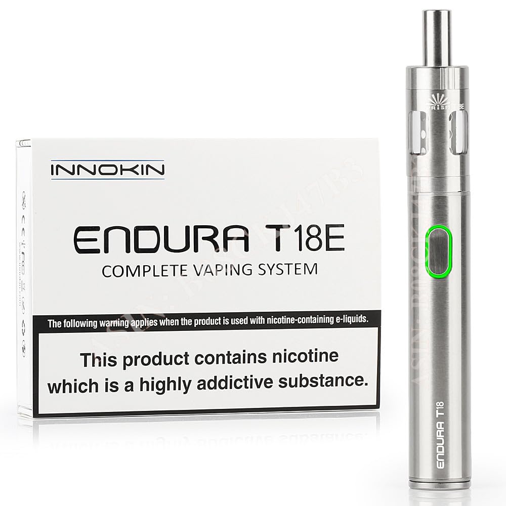Innokin Endura T18E Vape Pens, E Cigarette Starter Kit with 2ml Atomiser E Cig Top Refill, Using T18E Prism Coil, Single Button Operation, No Nicotine - Silver