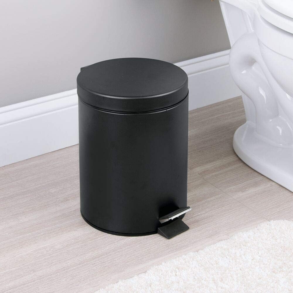 mDesign Pedal Bin, Metal Waste Bin with Pedal, Lid and Plastic Bucket Insert, Perfect for Bathroom Kitchen, and Office - Image 3