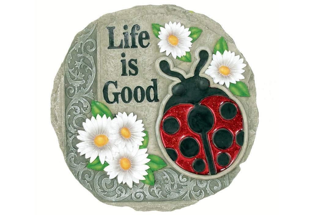 Spoontiques - Garden Decoration - Life is Good Ladybird Stepping Stone - Decorative Stone for The Garden
