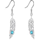 AINFQY Feather Drop Earrings for Women Sterling Silver Turquoise Dangle Earrings Boho Fashion Jewelry Gift