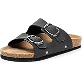 FITORY Womens Flat Sandals with Cork Footbed, Open Toe Slides Adjustable Slip On Slippers for Summer Size 6-11