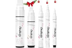 Chalkola 5 White Chalk Markers for Chalkboard Signs, Blackboard, Car Window, Bistro, Glass | 5 Variety Pack - Thin, Fine Tip, Bold & Jumbo Size Erasable Liquid Chalk Pens (1mm, 3mm, 6mm, 10mm, 15mm)