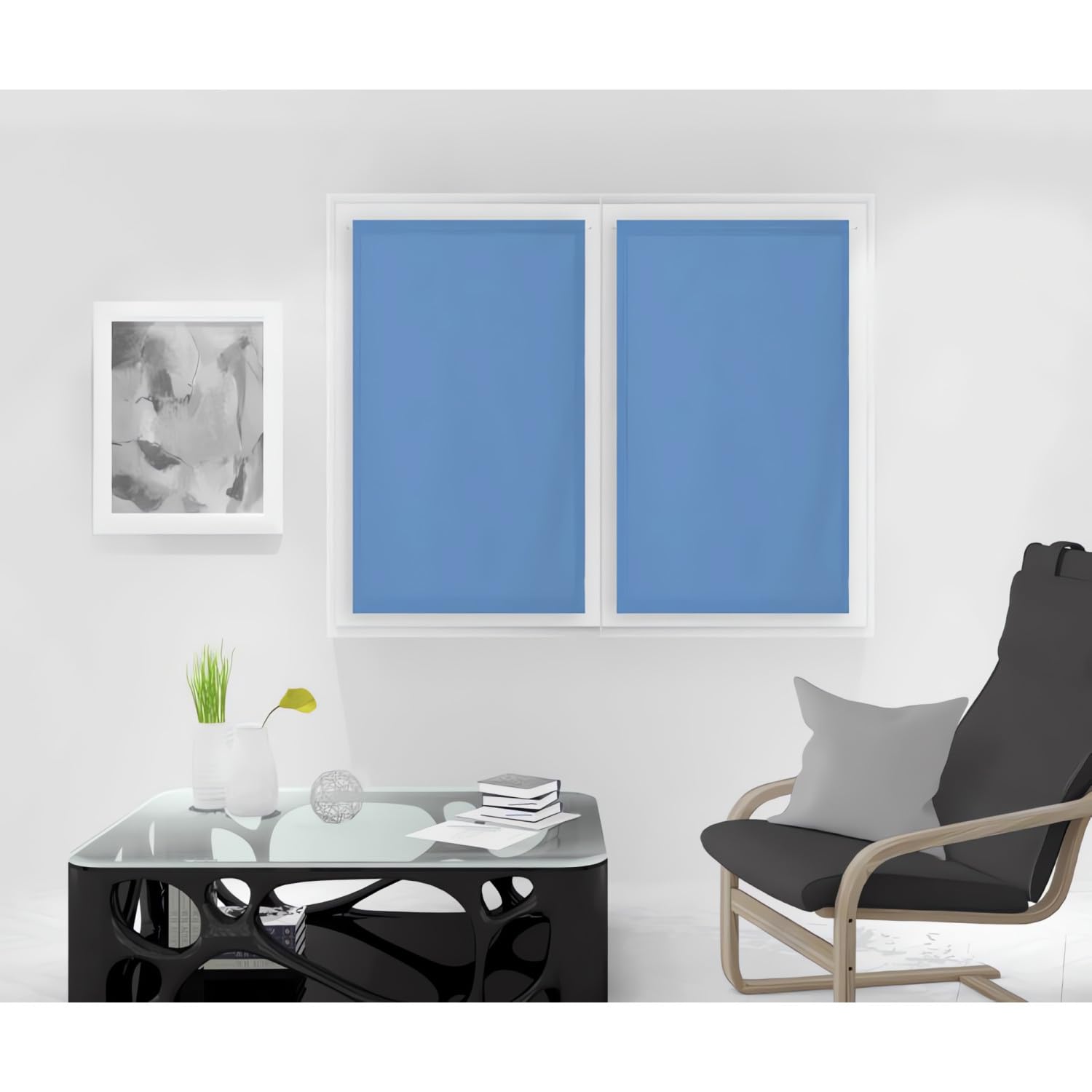 Soleil d'ocre Dolly Half Curtain, Polyester, Blue, 90 x 120 cm