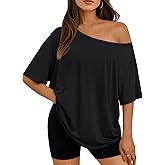 LILLUSORY Off The Shoulder Tops Oversized Tshirts Short Sleeve Basic Tee 2026 Casual Summer Fashion Clothes