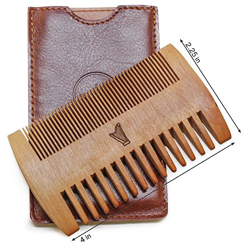 WOODEN ACCESSORIES CO Wooden Beard Combs With Harp Design - Laser Engraved Beard Comb- Double Sided Mustache Comb