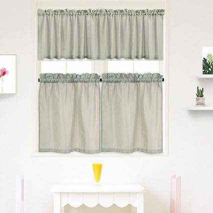 Taupe 24 Inch Rod Pocket Casual Weave Cafe Bathroom Curtains For