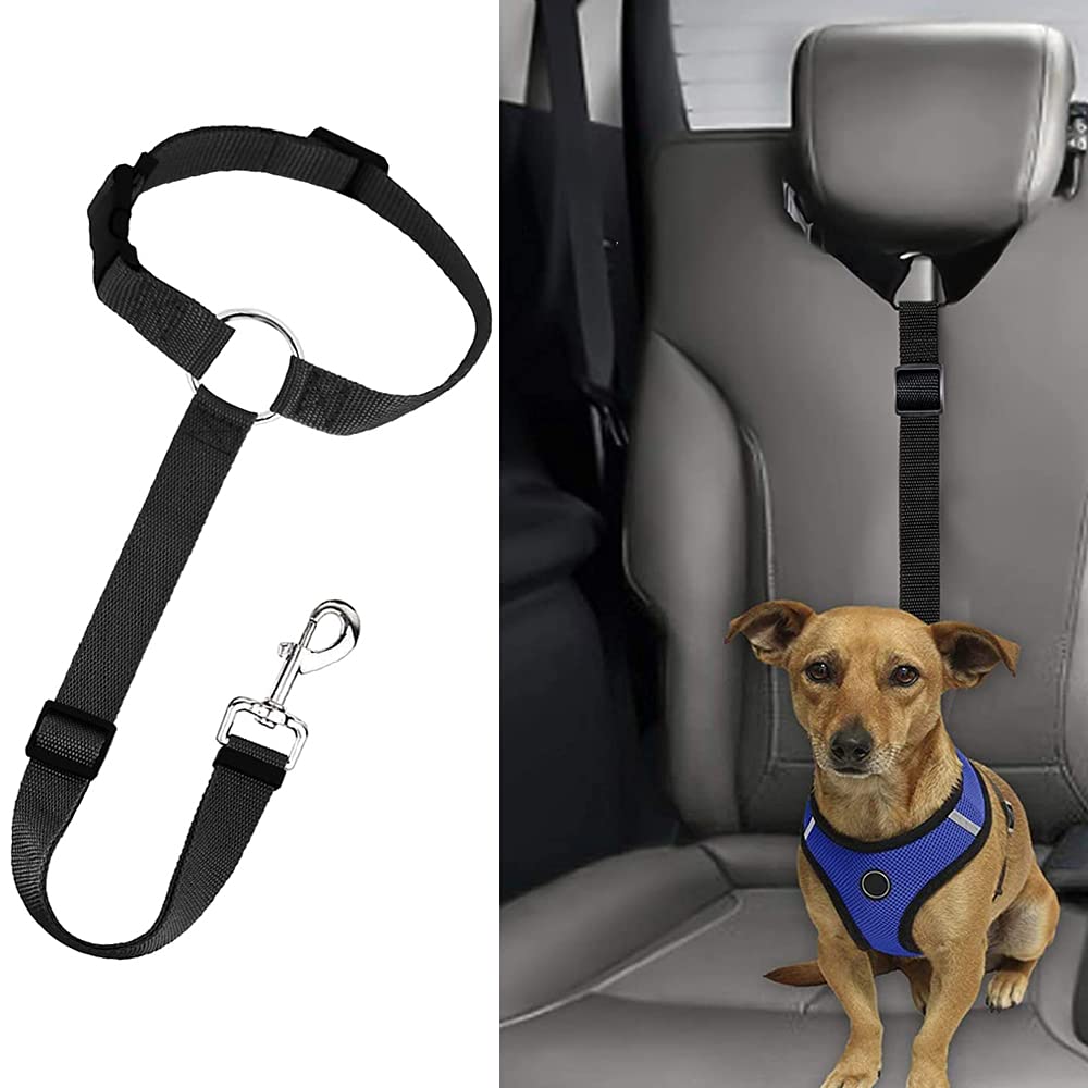Pet Dog Car Seat Belt, Adjustable Headrest Dog Safety Harness Dog Safety Leash Leads, Nylon Fabric Dog Restraints Vehicle Seatbelts Harness for Dogs/Cats and Other Pets