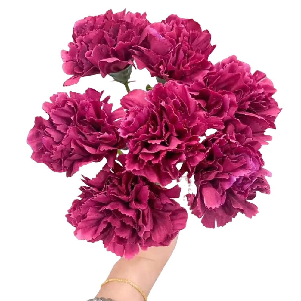 Rikyo 11 Inch Bouquets 10 Stem Rose Red Carnations,Outdoor UV Resistant No Fade Artificial Flower,Mini Carnation Silk Petals Fake Flowers Forever Plants for Photo Props Home Party and Wedding Decor