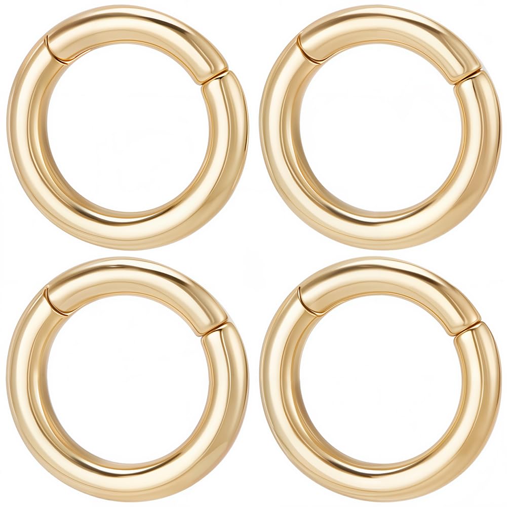 SUNNYCLUE 1 Box 6Pcs 14mm Real 18K Gold Plated Trigger Spring O Rings Round Carabiner Clip Snap Metal Spring Key Ring Buckles for jewellery Making Supplies DIY Keychain Lanyard Leather Bags Purse